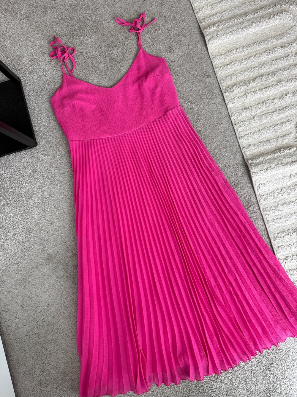 Sezane Hot Pink Pleated Sundress with Tie Shoulders